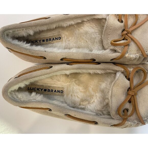 Lucky Brand Womens Fur Lined Beige Suede Moccasins Rubber Sole Size EU 40/US 10 - Picture 9 of 11